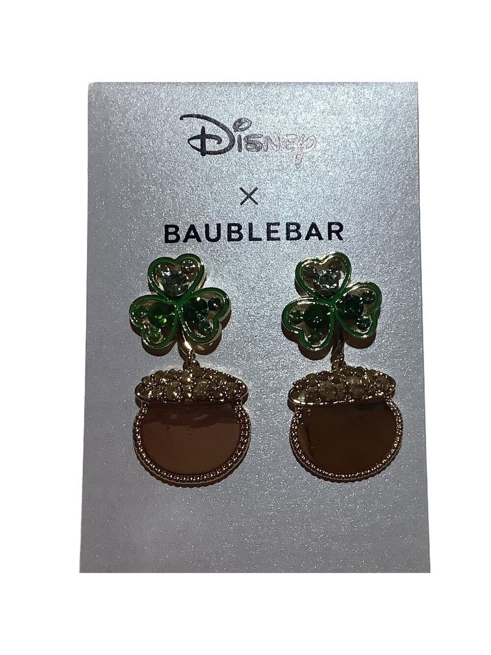 BaubleBar x Disney 4 Leaf Clover & Pot Of Gold Earrings New